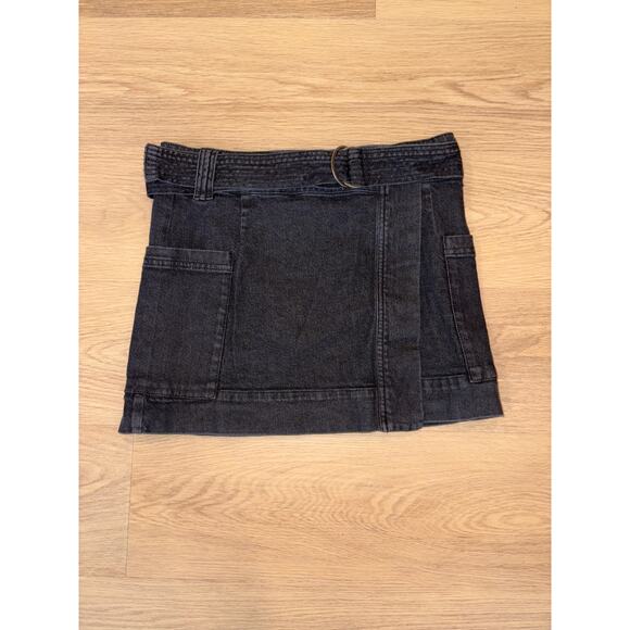 Rails Deanna Belted Denim Wrap Mini Skirt Black Pearl wash womens size S - Picture 1 of 5